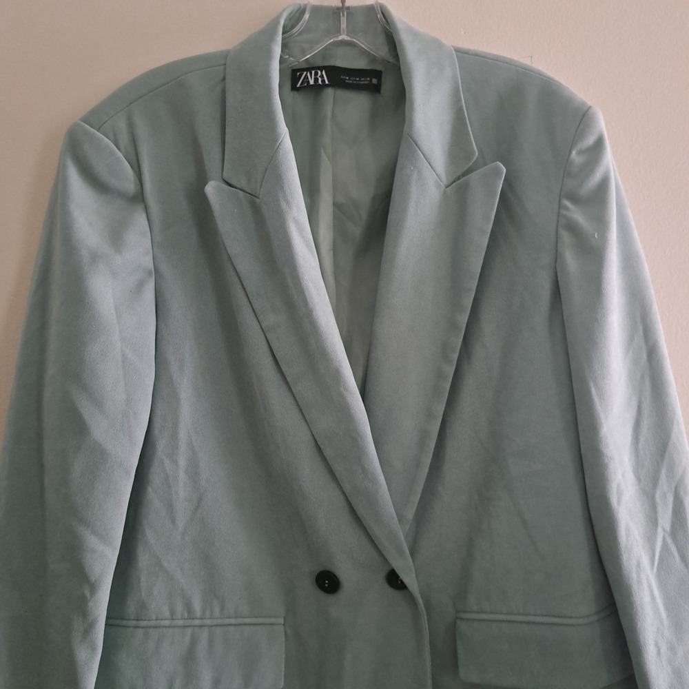 ZARA WOMAN EUC DOUBLE-BREASTED SOFT OVERSIZED BLAZER LIGHT GREEN | 8372/037 M - Picture 7 of 16